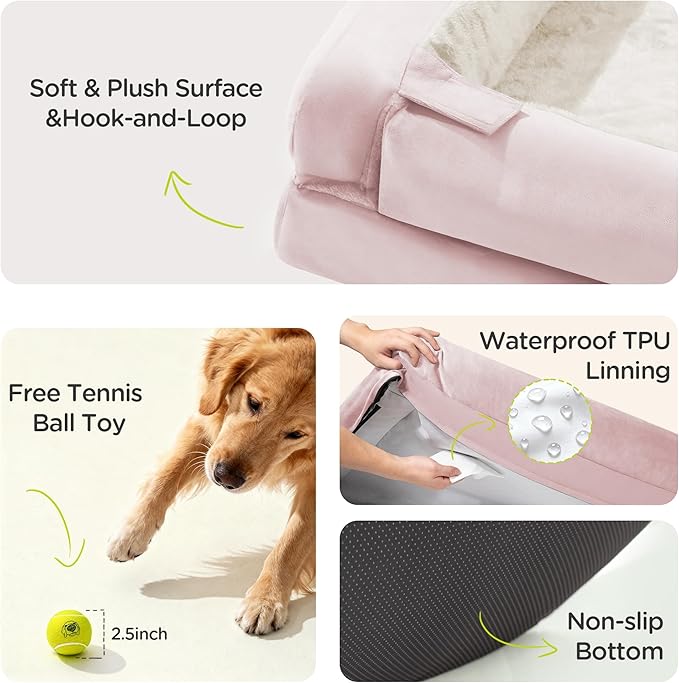 Orthopedic Dog Bed for Extra Large Dogs, XXL Waterproof Egg Crate Memory Foam Pet Bed Bolsters with Removable Washable Cover & Non-Slip Bottom, Tennis Ball Toy, 45x35