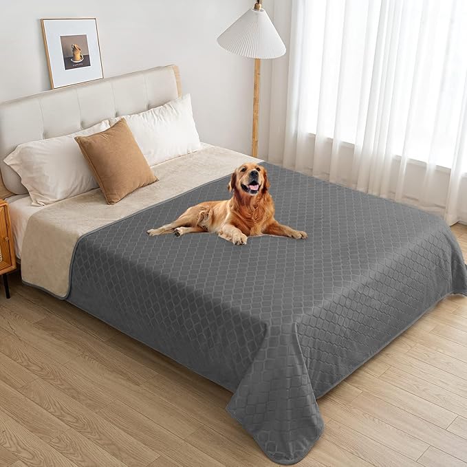 fuguitex Waterproof Dog Blanket Bed Cover Dog Crystal Velvet Moroccan Fuzzy Cozy Plush Pet Blanket Throw Blanket for Couch Sofa(40 * 60 inch, Dark Grey+Beige)