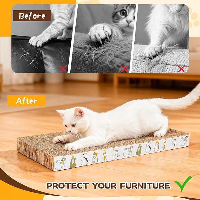 PatiencET Cardboard Cat Scratcher Pads, Double-Sided, 8-Pack (4 Flat, 4 Wavy), Catnip Included, for Small to Medium Cats