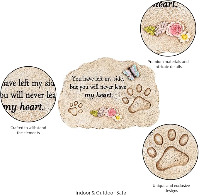 Evergreen Pet Memorial Stones | You Will Never Leave My Heart | 11.5 inches Wide | Remembrance Décor for Homes, Lawn and Garden Gift | Loss of Dog or Cat | Outdoor or Indoor