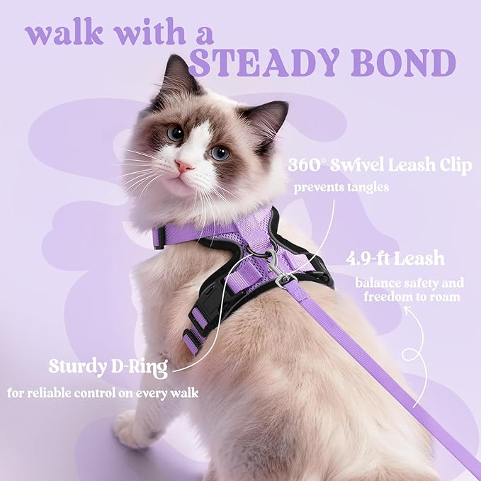 rabbitgoo Cat Harness and Leash for Walking, Escape Proof Soft Adjustable Vest Harnesses for Cats, Easy Control Breathable Reflective Strips Jacket, Light Purple, XXS