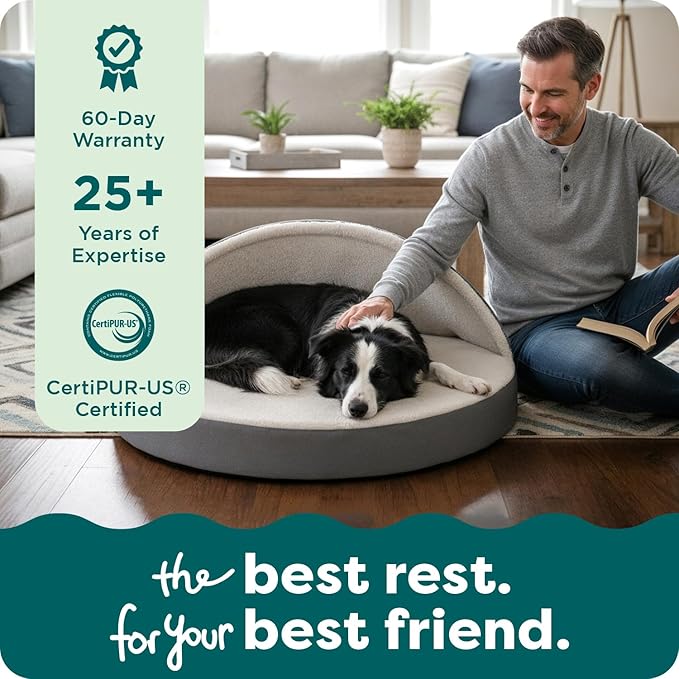 Furhaven 44" Round Orthopedic Dog Bed for Large Dogs w/ Removable Washable Cover, For Dogs Up to 80 lbs - Sherpa & Suede Snuggery - Gray, 44-inch