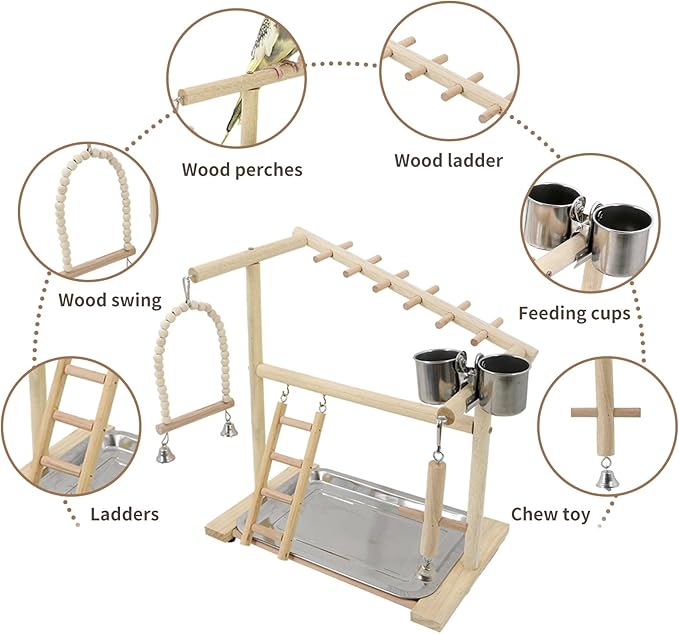 Bird Playground, Playstand for Parrot Cage Accessories (1 Ladder with Swing)