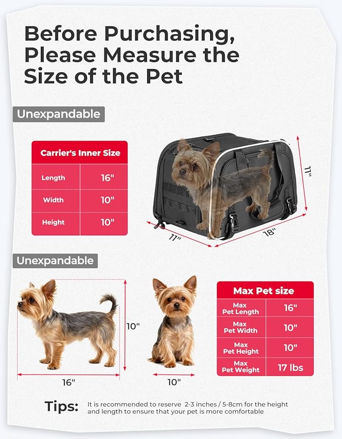KEMIMOTO Motorcycle Dog Carrier Expandable, Airline Approved Pet Carrier Shoulder for Small Dogs & Cats Under 17 lbs, 18x11x11 Inch Soft-Sided Travel Bag, Folding & Portable for Cruiser Touring