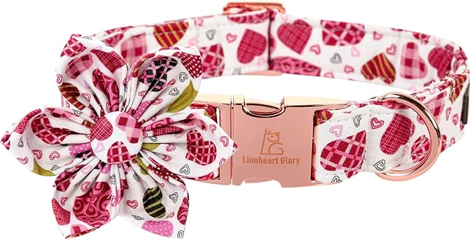 Lionheart Glory Heart Dog Collar, Valentine's Day Dogs Collar with Flower, Cute Floral Pattern Pet Collars Adjustable Dog Collars for Small Dogs