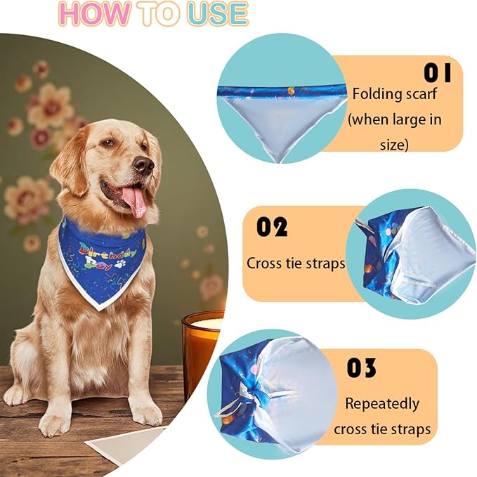 Birthday Dog Bandanas Boy,Blue Reflective Dogs Scarfs for Birthday Party Decorations Supplies for Dogs Pet Accessories,Cat Dogs Triangle Pet Scarves for Medium Dogs Outfit,M