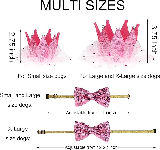 Dog Birthday Party Supplies, Multi Sizes Dog Birthday Bandana Girl Dog Birthday Hat Crown with Birthday Numbers Bow Tie for Large Extra Large Dogs Pets (Pink, X-Large)