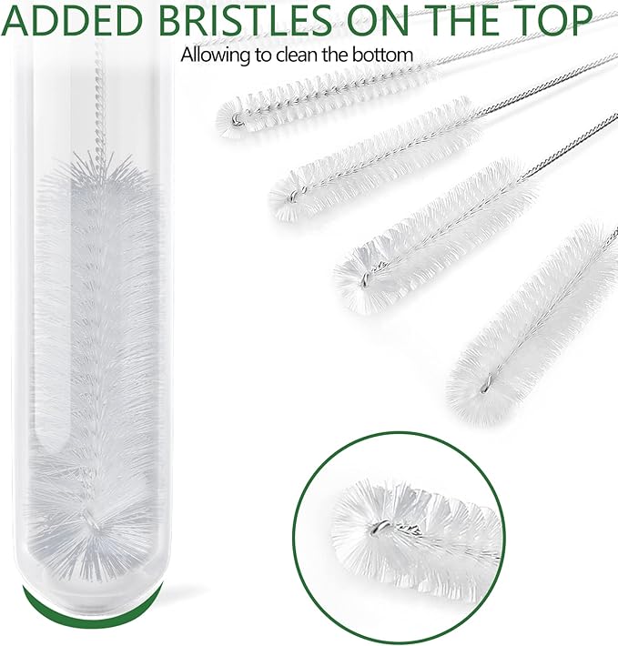 CiaraQ Bottle Cleaning Brushes, 8 Inch Nylon Tube Brush Set, Cleaner for Narrow Neck Bottles Cups with Hook, Set of 13pcs, White
