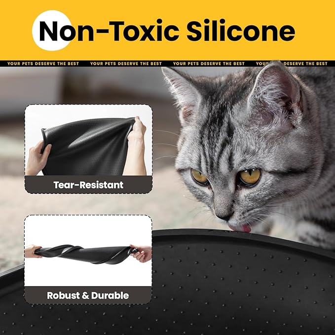 Dog Food Mat,1/2 Inch Raised Edges Cat Dog Feeding Mat for Spill Containment,BPA-Free Silicone Pet Food Mats for Floor Waterproof,Rubber Pet Placemats for Food and Water Bowls