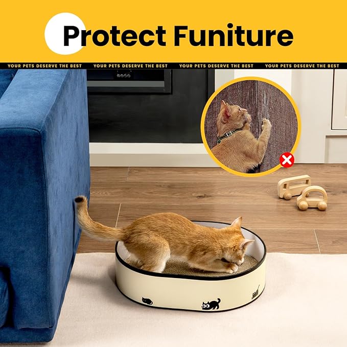 Cat Scratcher Box with 4 Cat Scratching Pads, Mess-Free Design, Refill Scratch Pad, Heavy Duty Corrugated Cardboard Lounger, DIY Stickers Decoration, for Multi-Cat Homes