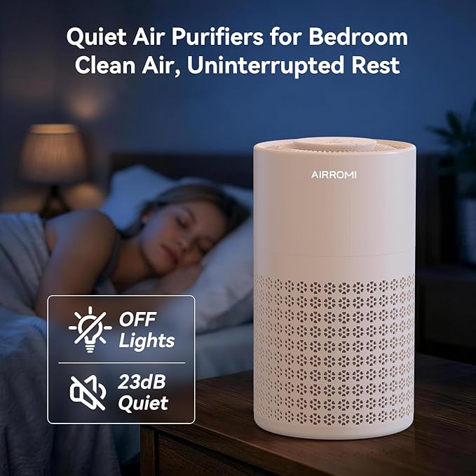AIRROMI Air Purifier for Bedroom with HEPA 3-in-1 Filter, Pet Air Purifier for Home Cat Pee Smell, Covers Upto 990 Ft², Quiet 360°intake Air Cleaner for pet hair,allergies,Dust,Smoke A2001 Orange