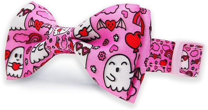 Valentine’s Day Dog Collar Adjustable Puppy Collar with Pink Heart and Flowers Pattern, Cute Pet Accessories for Small Medium Large Dogs