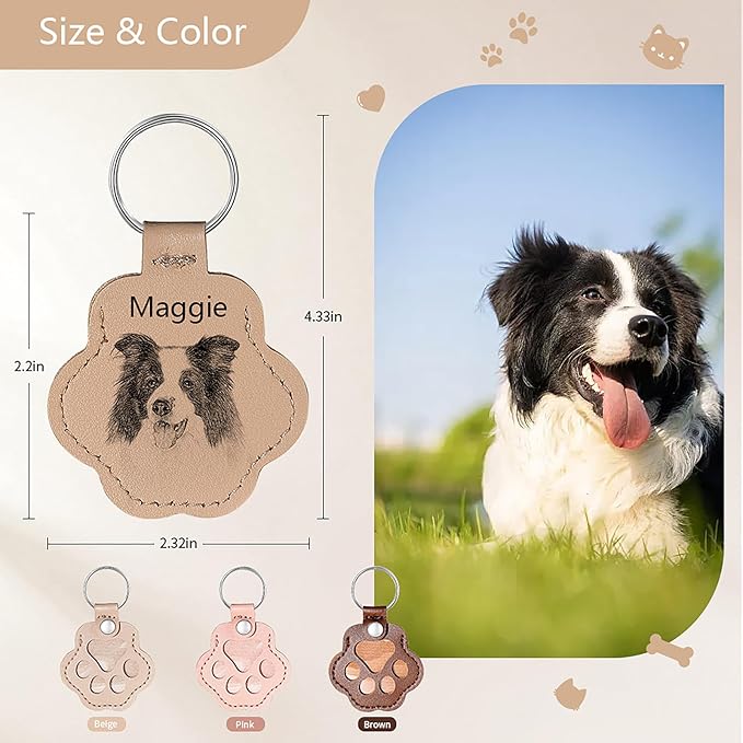 Personalized Pet Memorial Gifts for Dogs,Custom Name Pet Paw-Shaped Leather Keychain, Fur Keepsake, Handmade Key Holder for Rabbit, Hamster, and Kittens Fur