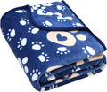 Dog Blanket, Soft Fleece Dog Blankets for Large Dogs, Fluffy Flannel Pet Cat Puppy Blanket Mat Cover for Bed Couch, Cute Paw Print Throw Blanket for Dogs, Blue 60"X50"