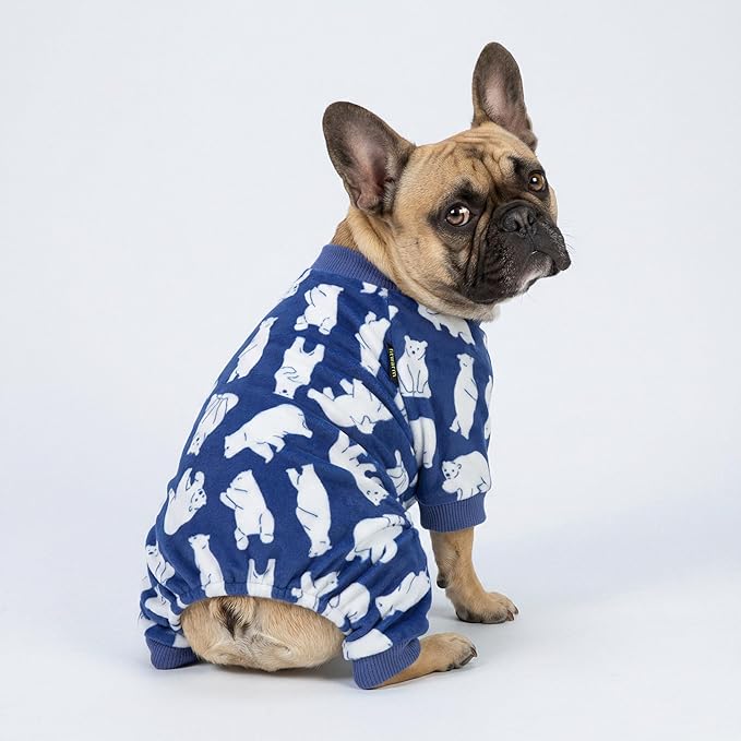 Fitwarm Polar Bear Dog Pajamas, Dog Clothes for Small Dogs Girl Boy, Pet Onesie with Feet, Cat Outfit, Lightweight Velvet, Royal Blue, White, XL
