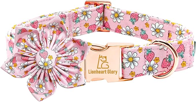 Lionheart glory Dog Collar Flower Collar Pink Dog Collar with Flower Spring Summer Cute Collar Dog Female Soft Durable Adjustable Dog Collars for Large Dogs