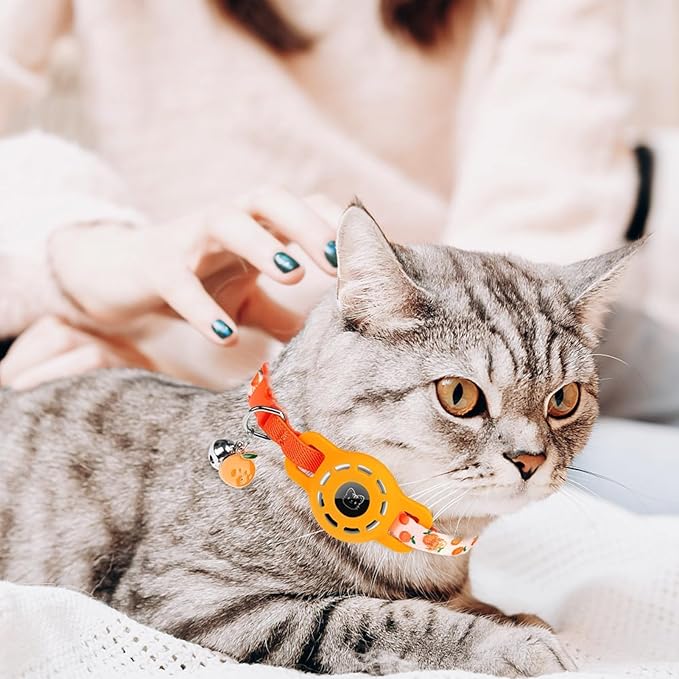 BINGPET AirTag Cat Collar with Bells, Upgraded Safety Elastic Cat Collar with Airtag Cat Collar Holder, Anti-Lost Cat Collars for Girl Boy Cats, Anti-Suffocation Kitty Puppy Collars