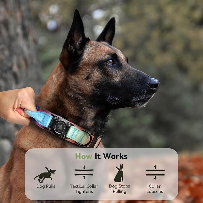 2026 Upgrade Waterproof AirTag Dog Collar, Military Tactical Dog Collar with AirTag Holder, Comfortable Control Handle and Metal Buckle, GPS Dog Collar Holder for Medium to Large Dogs(Pastel lcing,XL)