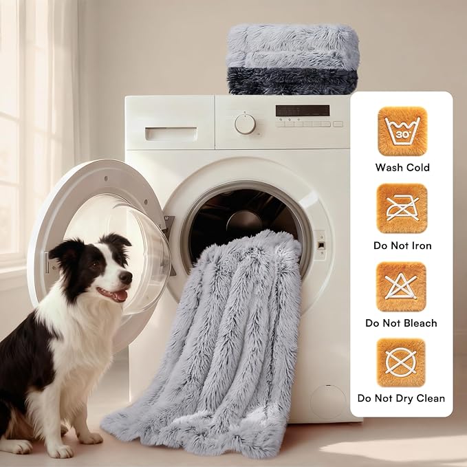 Luciphia Large Waterproof Dog Blanket Pet Washable Liquid Proof Furniture Protector Small Shaggy Plush Calming Long Faux Fur Bed Cover for Couch Cat Blankets for Kitten Doggy, Mist Grey, 30" x 40"