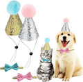4 Pcs Cat Birthday Hat Bowtie Small Dog Hat Headband Topper Bowtie Adjustable Cute Puppy Birthday Costume Accessories for Small Medium Pets (2/Pink+Light Blue)