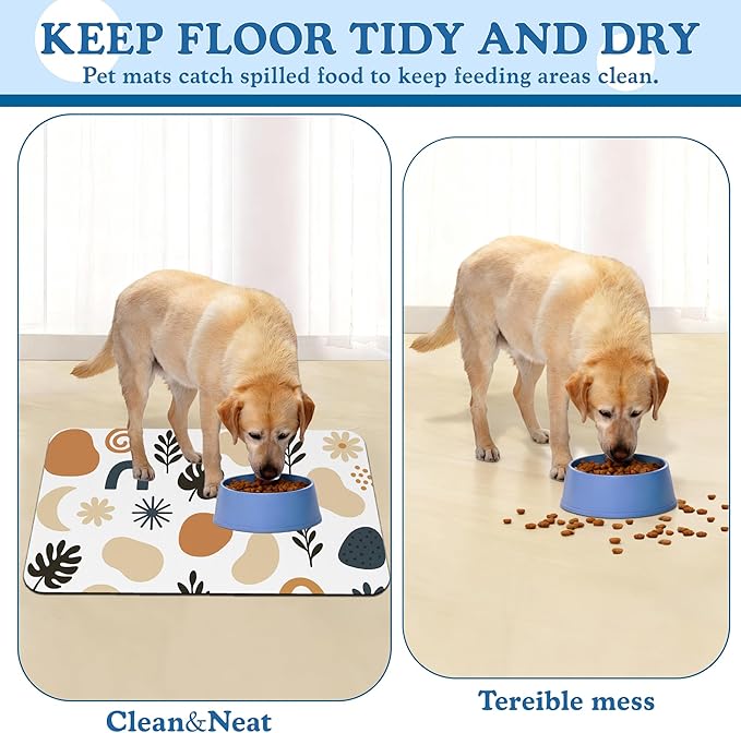 Boho Style Dog Food Mat–Christmas Stocking Absorbent Quick Dry Feeding Placemat for Food and Water Bowls, Non Slip Rubber Backing, Waterproof Pet Supplies for Mess-Free Eating 16"x24"