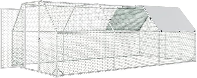 Large Metal Chicken Coop, Walk-in Chicken Run with Reinforced Wire Mesh, Water-Resistant & Anti-UV Cover, Poultry Cage for Hens, Ducks and Rabbits, Outdoor Backyard Farm Pen, 9.2’Lx18.7’Wx6.4’H