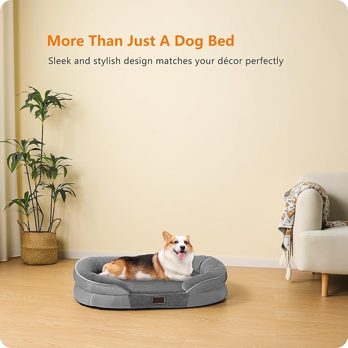 Dwanton Orthopedic Dog Bed for Medium Dogs with Gel Memory Foam, Waterproof Dog Sofa, Washable Pet Bed with Four Sided Bolster Cushion, Removable Cover & Non-Slip Bottom, 35", Medium Gray