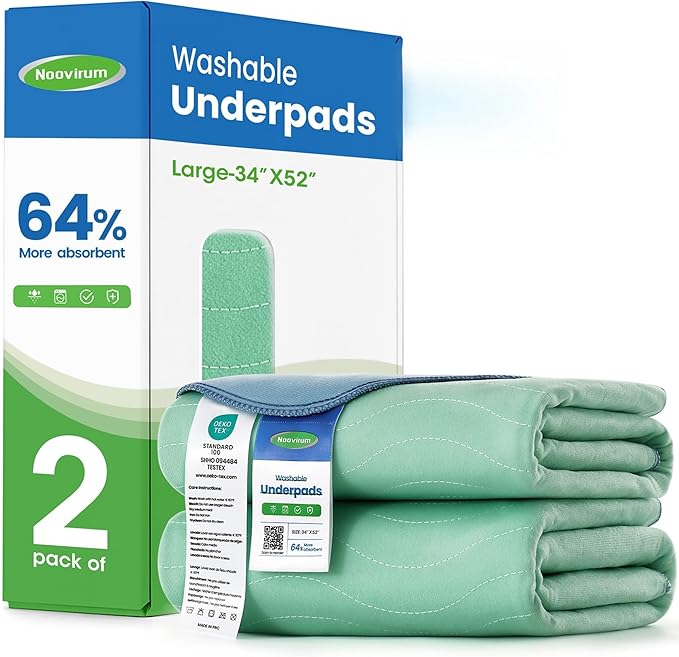 Noovirum® Washable Underpads,34“x52”(Pack of 2) Reusable Incontinence Pads for Kids, Adults, Elderly, Pets - Waterproof Protective Pad for Bed, Couch, Sofa, Furniture, Floor