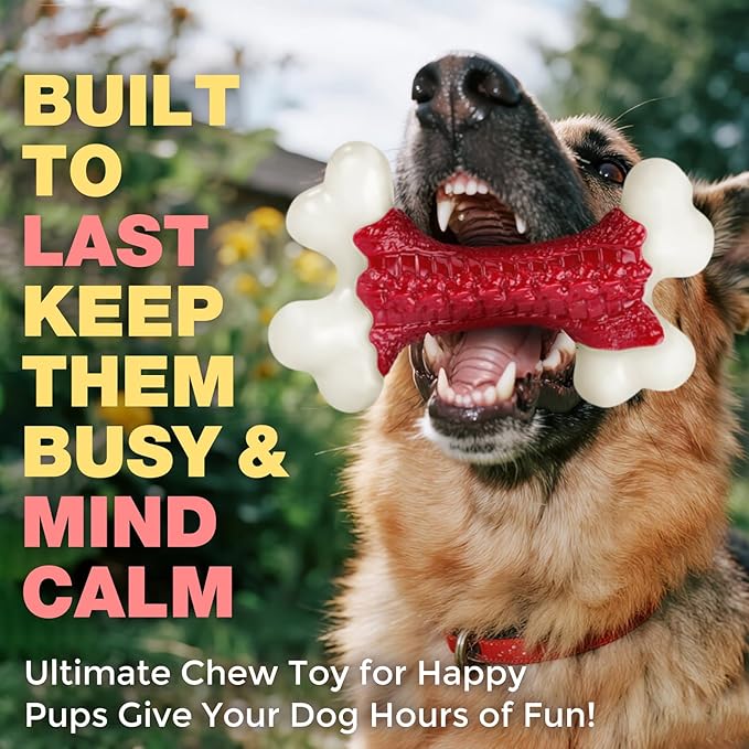 Tough Dog Toys for Aggressive Chewers Large Breed - 8'' Beef Flavor Indestructible Nylon Dog Chew Toys for Large Dogs, Heavy Duty Dog Bone Keep Busy, Teething Dental Care Toy Dog Birthday Gift