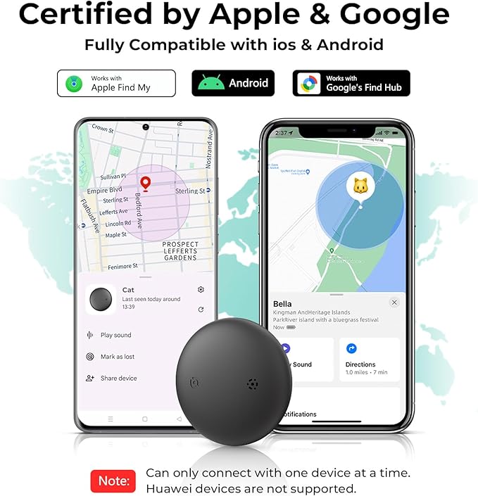 GPS Cat Tracker Collar(iOS & Android), Bluetooth Mini GPS Dog Tracker, Smart Pet Activity Tracker, No Monthly Fee, Work with Apple Find My & Google Find Hub, Finder Tag for Pets,Items M5 1P Blue