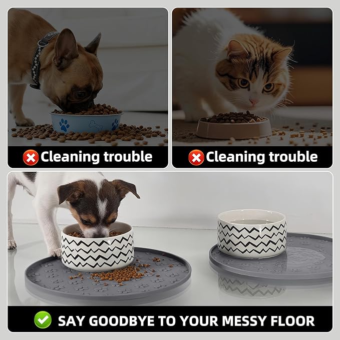 Comtim Waterproof Dog Food Mat - 2 Pack Silicone Pet Food Mat Dog Food Bowl Mats Cat Water Mats Eating Tray, Non-Slip Pet Placemat with Lip for Messy Drinkers to Protect Floor,Dark Grey 11"×11"