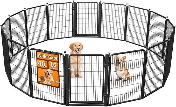 Dog Fence Outdoor Pens Outside,Portable Dog Play Pen 40" H 16 Panels Pet Playpen Exercise Pens for Puppys Small Medium Large Dogs RV Camping Yard Garden Indoor Low Threshold Wide Gate