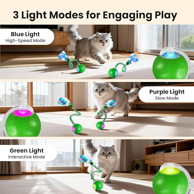 Rocfish Interactive Cat Toy for Indoor Cat, Smart Automatic Cat Chase Ball Toy (New Green)