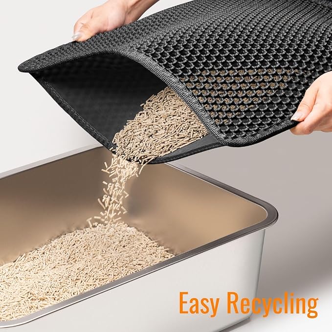 Cat Litter Mat Litter Box Mat, EVA Honeycomb Double Layer Design, Urine & Waterproof, Scatter Control Kitty Litter Mat, Less Waste, Easier To Clean,Washable, Black