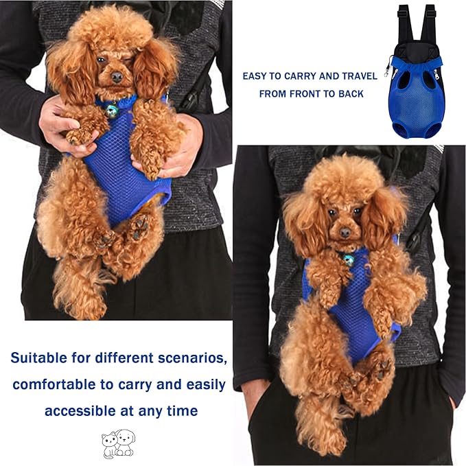 Pet Carrier Backpack, Adjustable Pet Front Carriers for Small Medium Dogs Cats 5-18 Lbs, Legs Out, Dog Cat Carrier Backpack for Hiking,Camping,Traveling,Cycling (Blue, Large（Fit:10-18lb）)