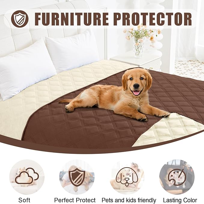 Smiry Waterproof Dog Bed Cover Blanket 30x53, Soft Reversible Pet Blanket, Washable Leakproof Cats Dogs Couch Cover for Sofa, Couch, Furniture, Brown/Beige