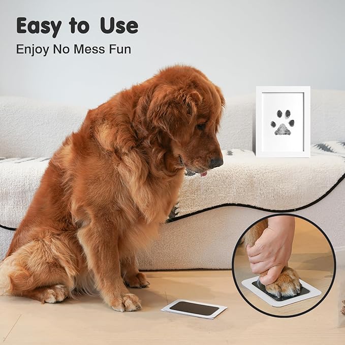 Inkless Paw Print Kit for Dogs,Cats & Babies - Clean Touch Dog Nose & Baby Handprint Kit,Mess Free Dog Paw Print Kit,4-Pcs Ink Pads & 2 Wooden Frames - Keepsake Gifts for Pet Lovers,New Moms