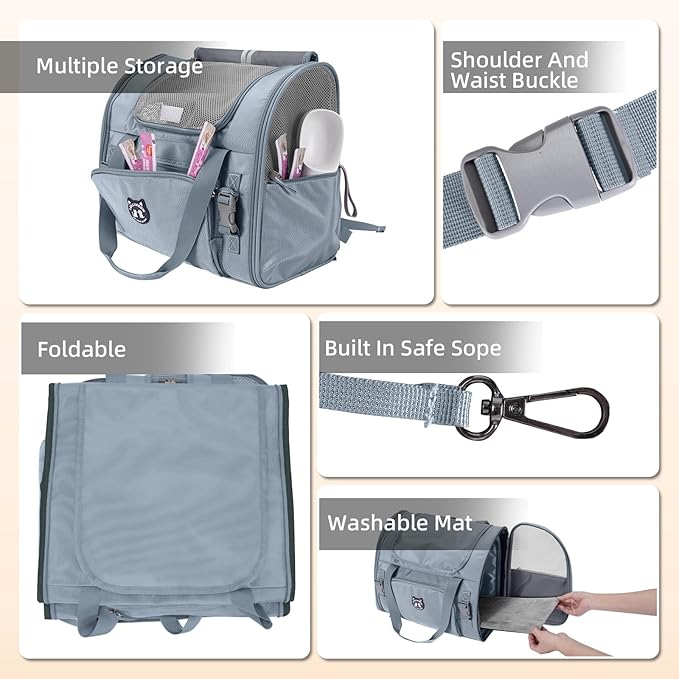 Lollimeow Expandable Cat Carrier Backpack for Large Cats - Airline Approved Pet Carrier Backpack for Small Dogs, Hiking & Travel, Waterproof with Breathable Mesh, 14lbs Capacity (Light Grey, Standard)