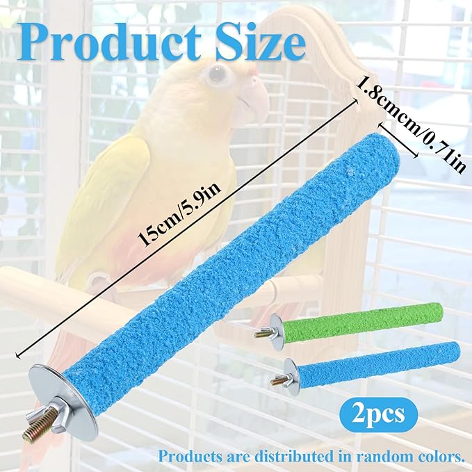 Parakeet Bird Perches for Cage, 2Pcs Wood Parrot Stand Cage Accessories Colorful Natural Wooden Stick Paw Grinding Rough-surfaced Chew for Parakeet Cockatiel Conure Budgies Lovebird (Random Color)
