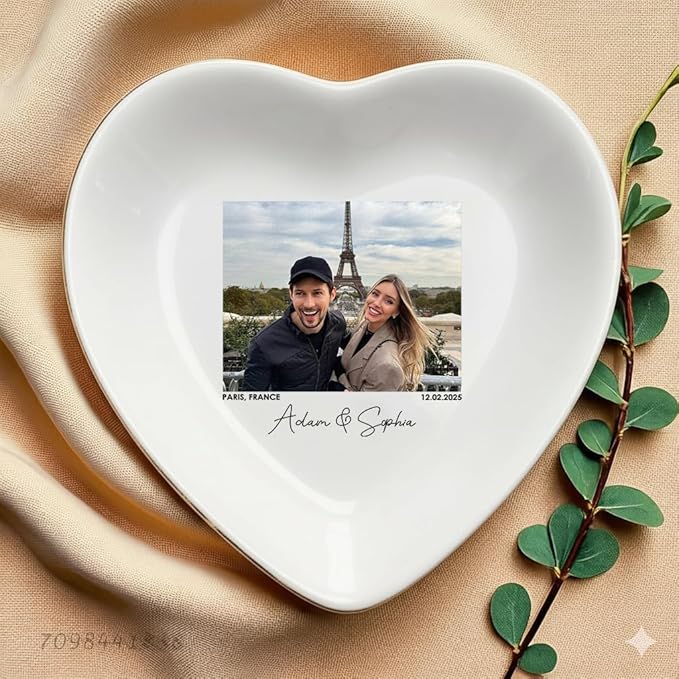 Custom Couple Portrait Polaroid Photo Ring Dish, Personalized Picture Jewelry Holder, Engagement Ring Dish, Wedding Trinket Tray Keepsake Valentines Gift for Her Him Wife Husband