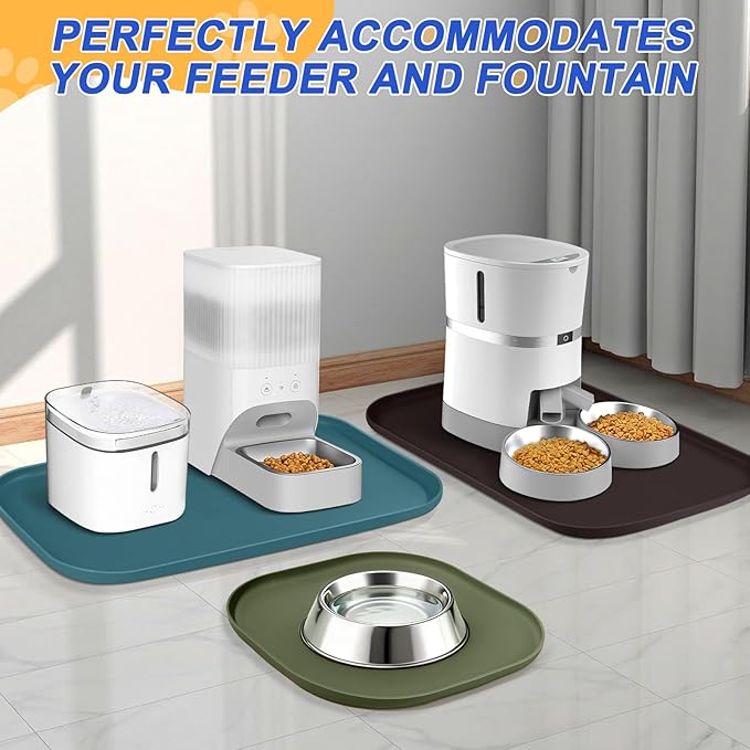 Silicone Pet Feeding Mat with Raised Edge for Food and Water, Dog Bowl Mats, Cat Bowls Placemat with High Lip for Floor Waterproof, Rubber Tray for Cats and Dogs 19 x 12 x0.7 Navy Blue