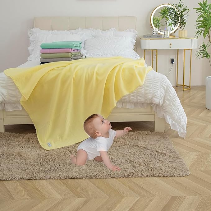 Fleece Throw Blankets Bulk Fleece Blankets Solid Wholesale Lightweight Warm Soft for Pet Bed Sofa Couch Office Wedding Gifts Travel Seasons Lemon 50x60 Inches Pack of 6