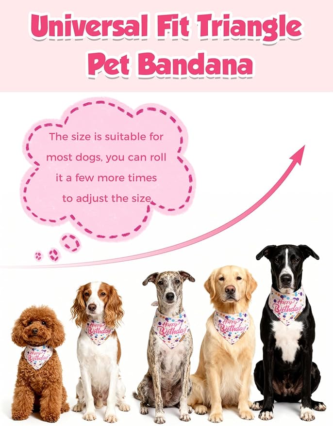 Luxury Double-Layer Dog Birthday Bandana – Handmade, Silk-Soft Polyester for All Dog Sizes | Birthday & Party Outfit | Gift-Ready Pet Accessory(Happy Birthday, Large)