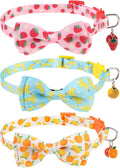 Breakaway Cat Collar with Removable Bow Tie and Bell, Cute Multi-Style Patterns, 3 Pack Safety Buckle Kitten Collars, Adjustable Pet Collar for Cats Puppy (Style B - Fruit)