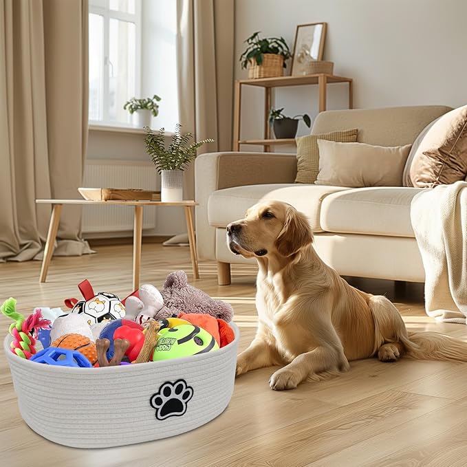 Dog Toy Box Woven Basket,Dog Toys Basket,Dogs Organization and Storage,for Puppy Leash, Blanket Food, Accessories Pet and Household Storing