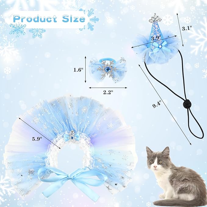 Cat Birthday Princess Costume for Kitten Crown Hat Tutu Skirt Kitten Princess Hat Cat Bandana Halloween Small Pet Outfit for Cats Kittens L