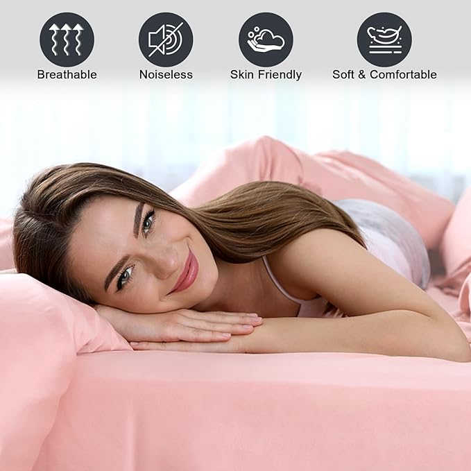 Waterproof Mattress Protector Full, Fitted Sheet Style Breathable Mattress Cover with Deep Pocket Fits Up to 18'', Noiseless Bed Cover for Kids Adults Pets, Machine Washable(Pink, 54'' X 76'')