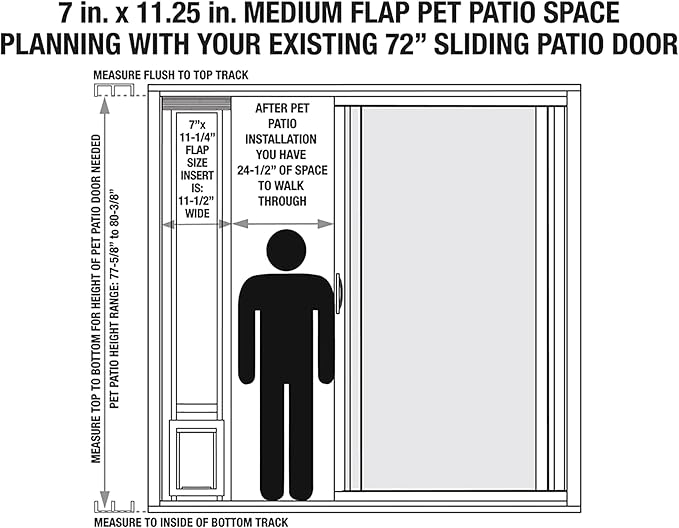 Ideal Pet Products Aluminum Pet Patio Door, Adjustable Height 77-5/8" to 80-3/8", 7" x 11-1/4" Flap Size, Mill/Silver