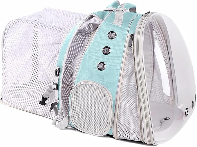 Dual Extension Pet Backpack Carrier for Large Cat and Small Puppy up to 20 Pounds, Clear Space Capsule Astronaut Transparent Bubble Window Pet Vet Travel Visit Bag