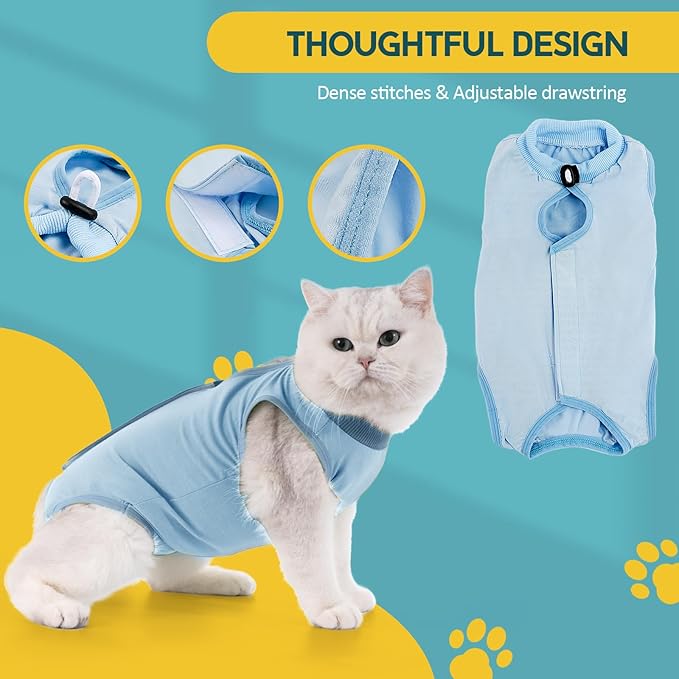 Avont Cat Recovery Suit - Kitten Onesie for Cats After Surgery, Cone of Shame Alternative Surgical Spay Suit for Female Cat, Post-Surgery or Skin Diseases Protection -Blue(M)